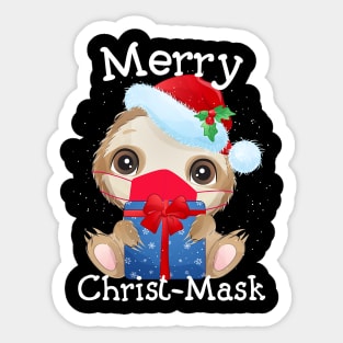 Christmas 2020 Cute Sloth Wear a Mask Santa Hat Quarantine Sticker